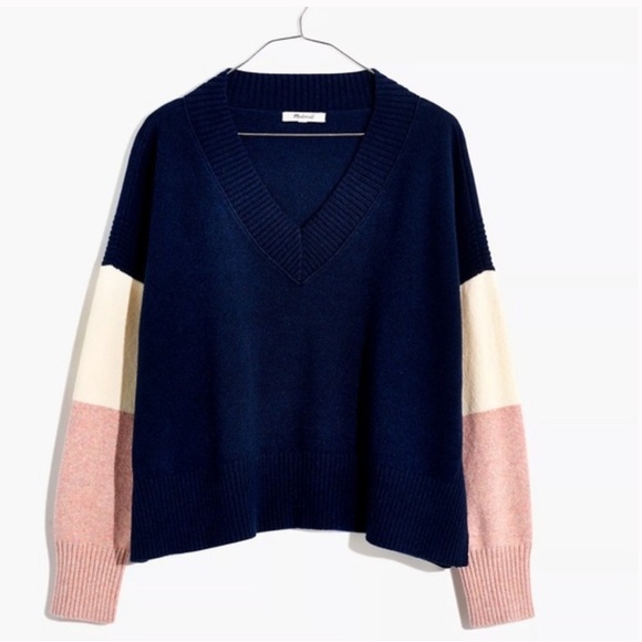 Madewell Colorblock Charleston V Neck Pullover Sweater - Picture 11 of 11